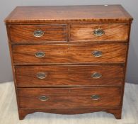 19thC mahogany and oak chest of two over three graduated drawers raised on bracket feet, W100 x