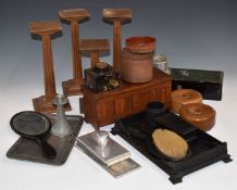 Treen and collectables to include an apprentice oak coffer, hammered metal desk set, Japanese