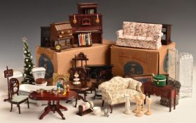A selection of dolls' house furniture and accessories.