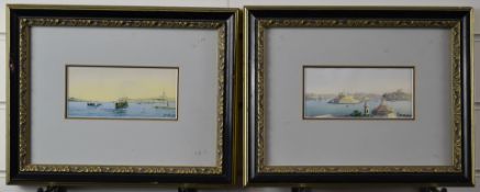 G. Galia pair of watercolours of Valletta harbour, Malta, both signed lower right 7 x 15cm, in