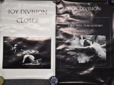Two Joy Division posters Love Will Tear Us Apart and Closer, each 70 x 48cm