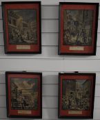 Four 18th/19thC engravings 'Times of the Day', each 34 x 25cm, in black painted frames