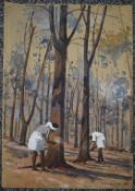 Theodore Howard Somervell, OBE, FRCS (British 1890-1975) watercolour of rubber tappers in a