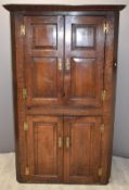 19thC oak panelled corner cupboard, W112 x H198cm
