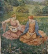 Walford Graham Robertson (1867-1948) watercolour of two young maidens in the Pre-Raphaelite style