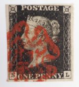 Penny Black, SL. Plate 10. Three clear margins. Plating detail provided by vendor