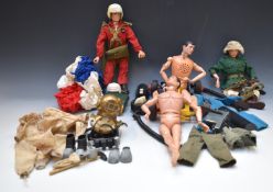 Five Action Man figures and a large collection of outfits and accessories including Deep Sea