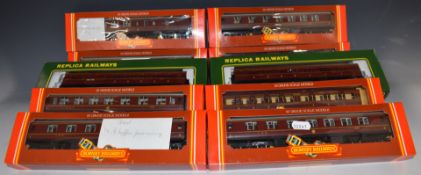 Ten Hornby and Replica Railways 00 gauge model railway LMS and Midland coaches, all in original