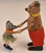 Schuco clockwork felt covered tinplate dancing mouse toy with baby mouse, 76x, with original key.