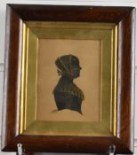 19thC silouhette portrait of a lady with gold highlights, 11 x 8.5cm, in period gilt and rosewood