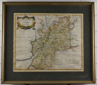 Robert Morden antique coloured map of Gloucestershire, 36 x 43cm, in gilt frame