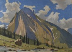 Theodore Howard Somervell OBE, FRCS (British 1890-1975) oil on canvas mountains with foothills and