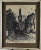 Kenneth 'Ken' Leech (1915-1990) charcoal study St. Paul's church Clifton, Bristol, signed, dated
