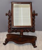 Victorian mahogany dressing table mirror raised on scrolling feet, W51 x H69cm