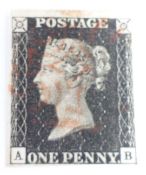 Penny Black, AB. Plate 7. Four clear margins (close at bottom margin). Plating detail provided by