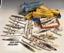 A large collection of mainly Tri-ang Waterline 1:1200 scale diecast model ships and boats, some in