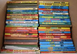 Fifty action and sport related children's annuals including Lion, Hurricane, Jet and Roy of The