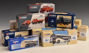Thirteen Corgi Classics diecast model vehicles including 98462 Greyhound Lines Yellow Coach 743,