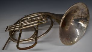 A silvered French horn in fitted case by Hawkes & Son London W1, in fitted case, formerly the