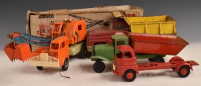 Four Tri-ang, Tonka and Gama mainly pressed steel model vehicles including excavator 2808 in part