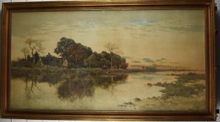 Henri Tebbitt (British-Australian 1852 -1926) watercolour river landscape with cottage in the