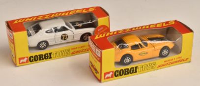 Two Corgi Whizzwheels diecast model vehicles including 377 Marcos 3 Litre and 303 Roger Clark's 3
