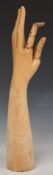 Shopfitting / haberdashery shop wooden hand for gloves with articulated thumb and forefinger, H38cm