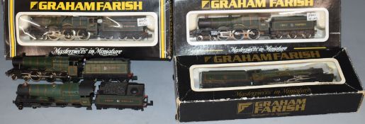Five Graham Farish N gauge model railway GWR locomotives including Thornbury and Berkeley Castle,