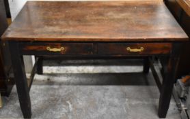 Oak two drawer table or workbench, W122 x D76 x H76cm