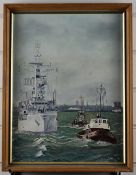 A. Moody maritime acrylic on board 'HMS Sirius Rough Water - River Mersey' or 'Mersey Welcome',