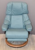 Stressless powered recliner armchair in blue, with power lead/adaptor