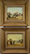 Jacques Laurent Impressionist pair of oils on board of beach scenes, both signed lower right and