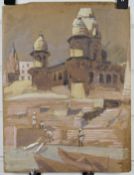 Theodore Howard Somervell, OBE, FRCS (British 1890-1975) watercolour of funerals taking place at