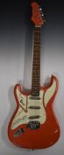 Burns Cobra left handed electric rhythm / lead guitar, Stratocaster style in fiesta red, serial