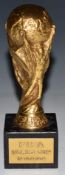1974 FIFA World Cup replica trophy made by Bertoni of Milan raised on marble base, 15cm tall, by