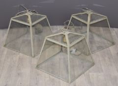 Set of three glass hanging lamps, W38cm