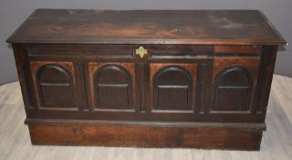 18th/19thC panelled oak chest or coffer, W157 x D58 x H73cm