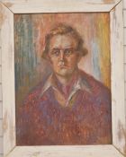 Oil on board portrait of a man, 73 x 53cm, in wooden frame