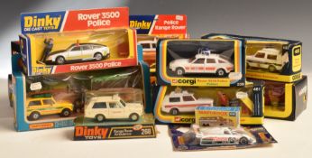 Sixteen mainly Dinky and Corgi diecast model vehicles including 264 Rover 3500 Police, 268 Range