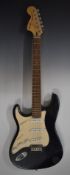 Left handed Squire by Fender Stratocaster electric rhythm guitar in black lacquered finish with