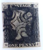 Penny Black, MJ. Plate 4. Four clear margins (close on right hand side). Plating details provided by