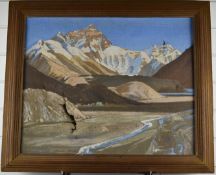 Theodore Howard Somervell, OBE, FRCS (British 1890-1975): Oil on canvas of Mount Everest from base