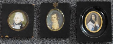 Three portrait miniatures, one depicting a sailor or similar, a further 19thC example and another