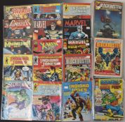 Fifty-nine Marvel comics including Mighty World of Marvel, Savage Action, Blockbuster and Indiana
