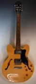Epiphone Dot ES335 semi acoustic guitar with blonde jazz style cello holed body, reg no. 020710148