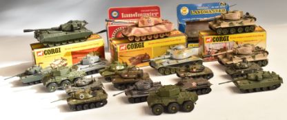 Twenty-one Corgi and Zylmex diecast model tanks including 900 PzKpfw Tiger Mk.1, 903 Chieftain