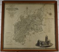 Greenwood & Co. 1831 map of Gloucestershire, 61 x 68cm, in wooden frame