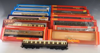 Fifteen Bachmann, Hornby and Airfix 000 gauge model railway coaches including Southern Rail,