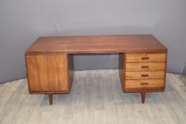 Retro mid century modern mahogany or teak and rosewood twin pedestal desk, possibly Danish, W168 x