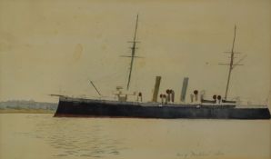 Attributed to Harold Wyllie (1880-1975) pen and ink study of a battleship 'One of Pactolus Class',